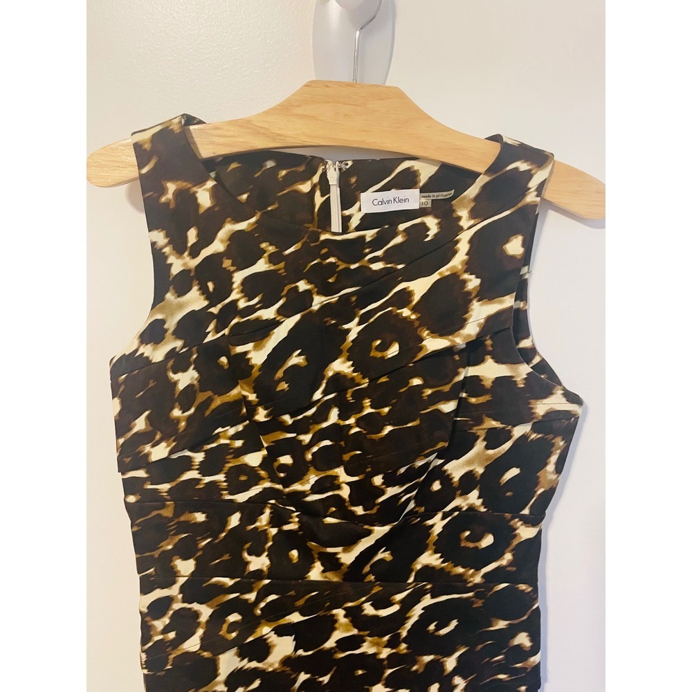 Calvin Klein Leopard Print Sleeveless Sheath Dress Animal Print SZ 10 - Picture 5 of 7